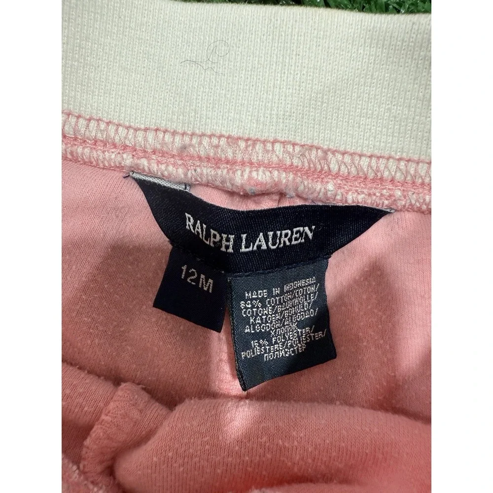 Ralph Lauren Baby Girl Track Suit 2 Piece 12m Pink Velour Hoodie Pants Pony Y2K